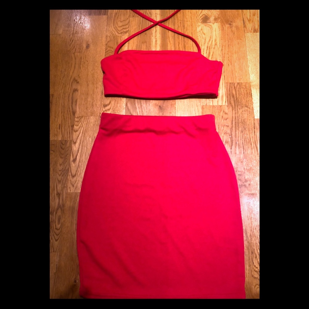 Nasty Gal Red Two-Piece Halter Top & Mini Skirt